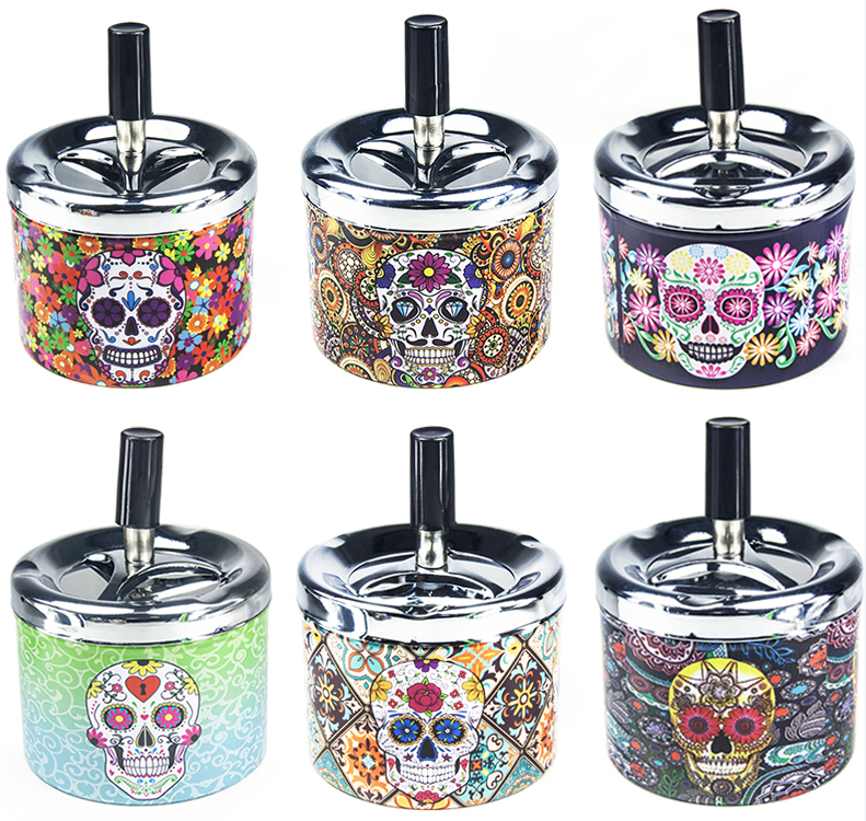 Rotary Ashtray with Day of the Dead Skull Designs - 6 Styles
