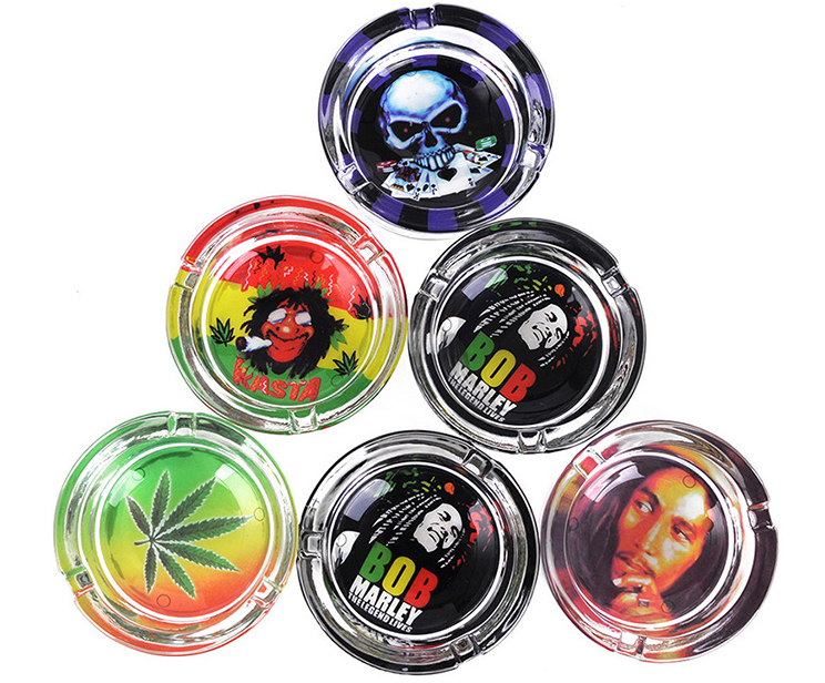 Printed Glass Ashtray Set - 6 Designs