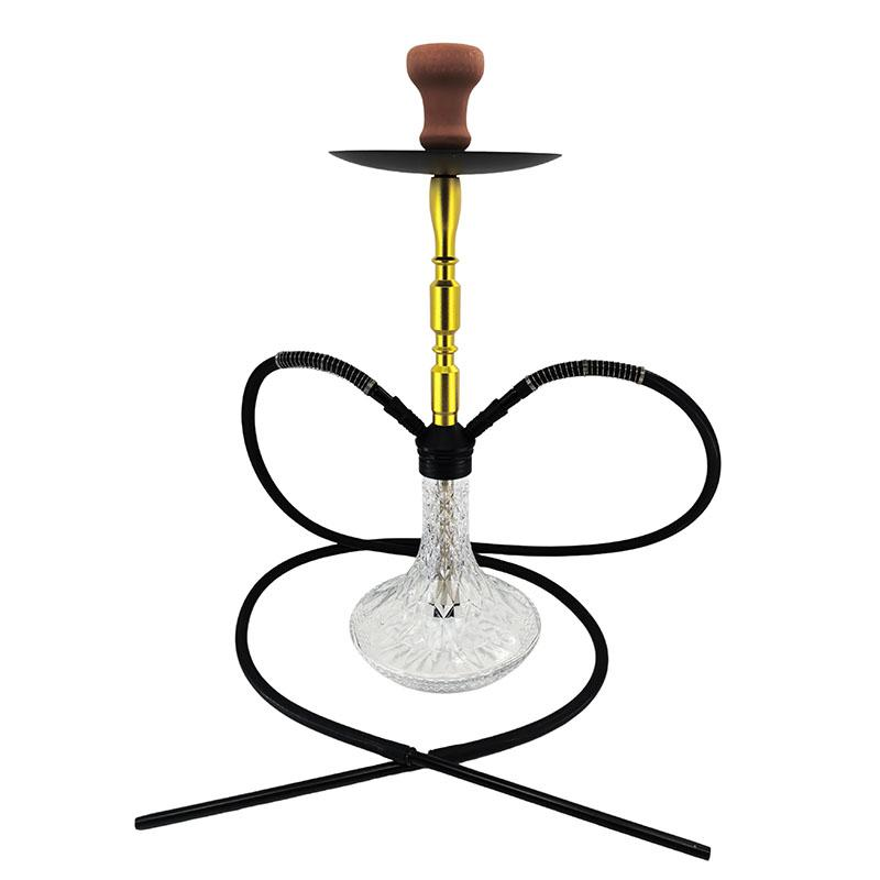 Carved Glass Hookah with Dual Hoses - Gold