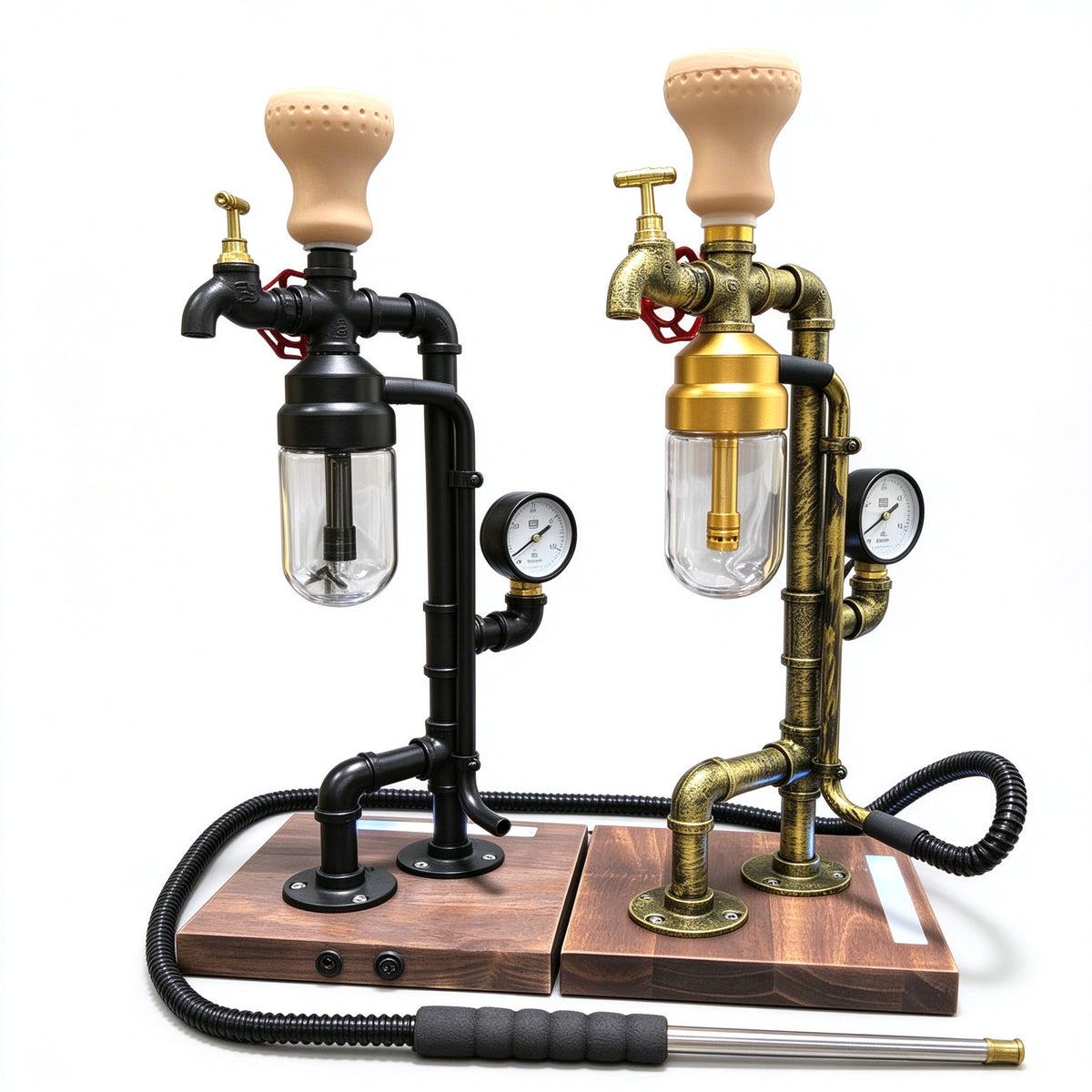 Steampunk Metal Hookah with Pressure Gauge - Black & Brass