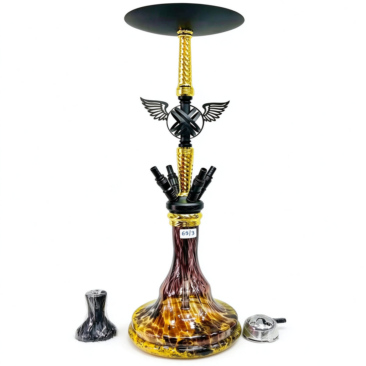 Black & Gold Hookah with Wing Decor