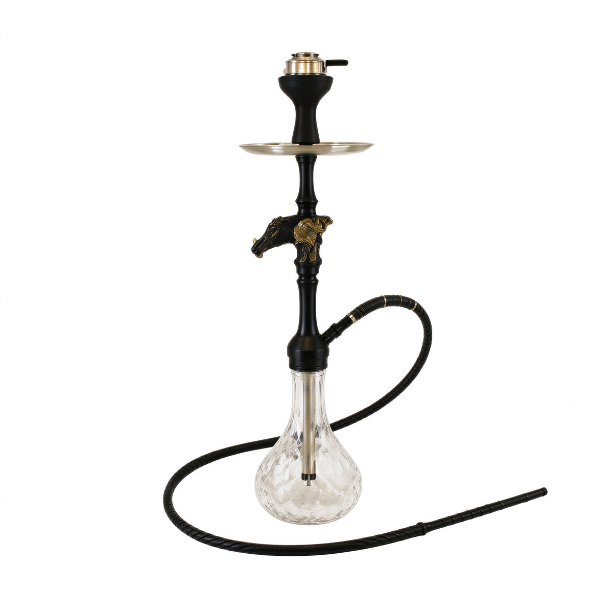 Classic Black Hookah with Gold Horse Decor
