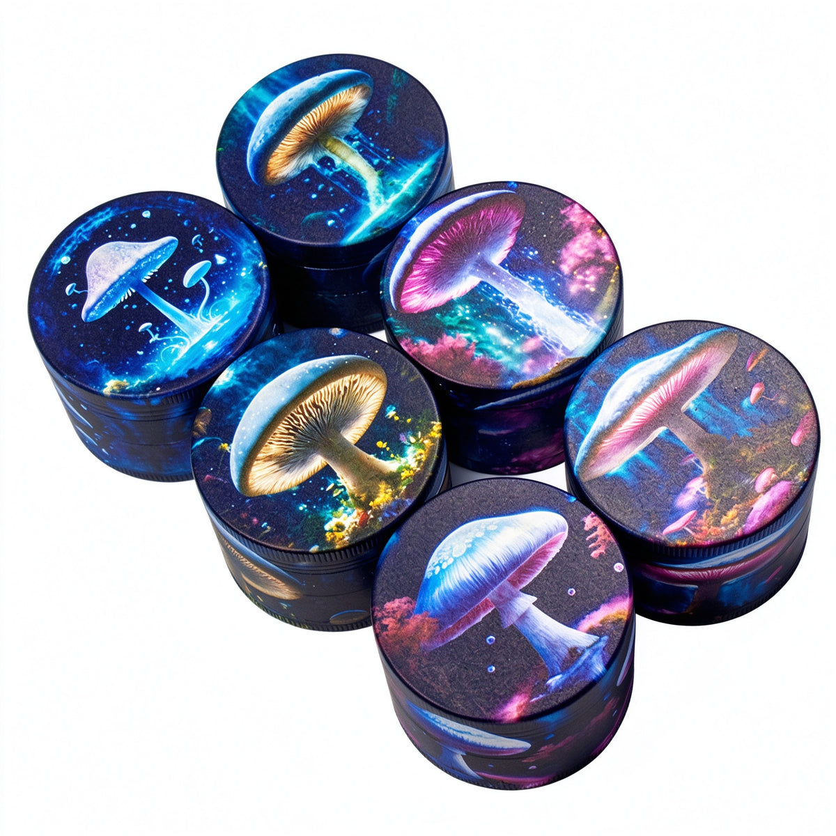 Magic Mushroom Print Metal Grinder Jar - 6 Pcs